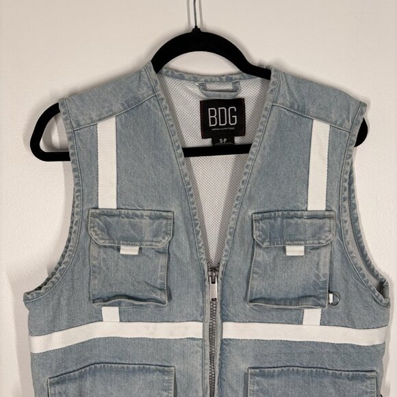 BDG Urban Outfitters Men Size S Blue Casual 90s Y2K Zip Front Denim Utility Vest - Picture 4 of 9
